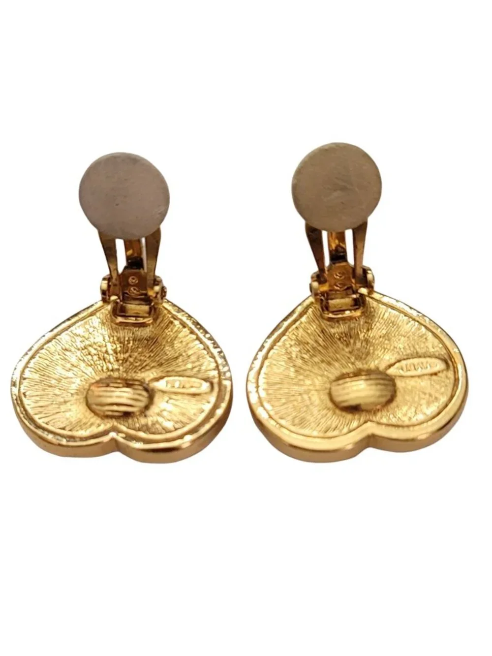 Avon Gold Tone Clear Rhinestone Faux Pearl Heart Shape Clip-On Earrings, E813